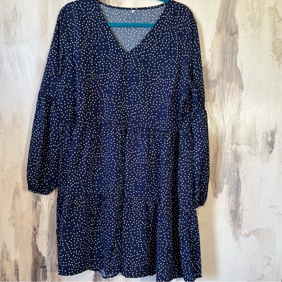 NWOT Amoretu Navy Polka Dot Tiered Swing Dress Size XL - Picture 1 of 5